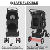 Poussette pour chien/chat légère et durable à 4 roues, pliable, roues rotatives à 360 degrés, cadre en aluminium, installation rapide, pour 2 chiens