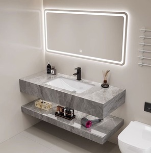 Lavabo de losa de <span class=keywords><strong>roca</strong></span> doble Simple moderno, armario de baño debajo del mostrador, lavabo de cerámica, lavabo de Hotel B & B - Product Image 2
