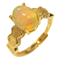 Bague en opale d'Éthiopie naturelle avec argent sterling S925, élégant bijou multicolore, cadeau pierre de naissance d'octobre