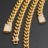 Collier en acier inoxydable, or PVD 18K, 12mm, bijou de luxe, avec Zircon et boucle en diamant, à mailles cubaines Miami