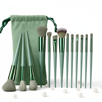 En stock – Nouvel ensemble de 13 pinceaux de maquillage synthétiques vertes quatre saisons pour le visage et les yeux, poils doux, portables, outils de beauté pour débutants