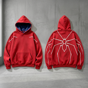 Sudadera Roja con Capucha para Mujer, con Estampado de Araña Blanca en el Bolsillo Trasero, Tejida, de Manga Larga, para Otoño, Estilo Casual - Product Image 3
