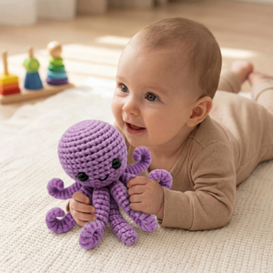 Juguete de Peluche de <span class=keywords><strong>Pulpo</strong></span> de Ganchillo de Algodón con Tentáculos Rayados, Amigurumi Hecho a Mano para Bebés - Product Image 5