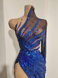 一肩亮片水晶晚礼服修身钻石连衣裙女士高开衩舞会宴会长裙女式夜店服装 - Product Image 4