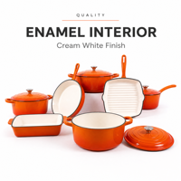 Set Peralatan Masak Besi Cor Berlapis Email 7 Buah, Panci Saus Oranye Dutch Oven, Wajan Panggangan, Casserole, Set Panci Hadiah Dapur Grosir OEM