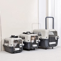 Große graue Kunststoff-Hundeboxen, rollbare, flugzeugtaugliche Transportbox mit Drahttür für Hunde, Haustier-Flugtransportbox