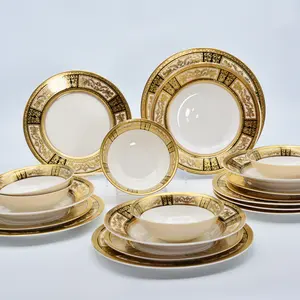 Germany royal gold rim Luxury Elegant dishwasher safe dinnerware set bone china gold plated set