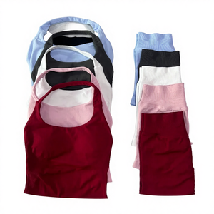 ชุดกีฬาผู้หญิง 2 ชิ้น เสื้อครอปแบบผูกหลัง กางเกงขาสั้นเอวสูงไร้รอยต่อ ยืดหยุ่นสูง เหมาะสำหรับออกกำลังกายที่ยิม - Product Image 4