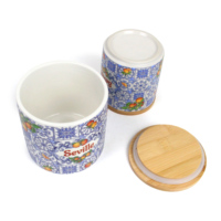 Ensemble de pots de cuisine en céramique de Séville avec couvercle en bambou, pot de conservation alimentaire en porcelaine orange méditerranéenne, vente en gros