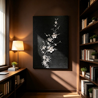 Peinture sur toile florale minimaliste noir et blanc, impression 3D, faite à la main, paysage, décoration murale pour maison moderne, hôtel, chambre, galerie