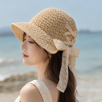 Topi Bulu Buatan Tangan Musim Panas Wanita, Topi Bucket Pelindung Sinar Matahari yang Dapat Disesuaikan, Topi Pantai Fedora Kecil, Penutup Matahari Lipat