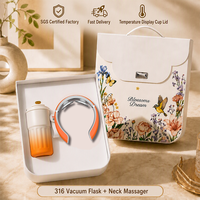 Coffret Cadeau de Voyage : Mug Isotherme 450ml, Masseur Cervical, Sac Cadeau Pliable Compact, Qualité Premium, Réutilisable, Authentique, Relaxant et Confortable