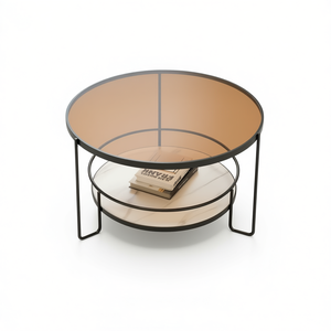 Tavolino da Caffè Moderno Rotondo con Piano in Vetro, Struttura in Ferro e Ripiano Portaoggetti, Arredamento per Soggiorno - Product Image 1