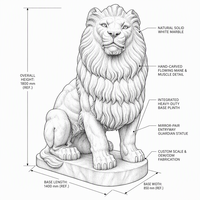 Grande statue de lion sculptée à la main en marbre blanc naturel, sculpture assise pour la décoration d'une villa, d'un jardin ou d'une entrée d'hôtel