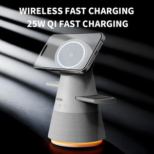 Chargeur sans fil 5 en 1, haut-parleur, réveil avec support rotatif à double moteur, charge rapide, support magnétique pour téléphone, montre intelligente 5V/1A - Product Image 1