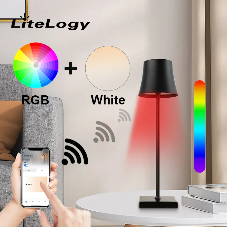 Customized Desk Touch Sensor Cordless Wifi App Control Multicolour Dimmable Rgb Rechargeable Bedside Led Smart Table Lamp