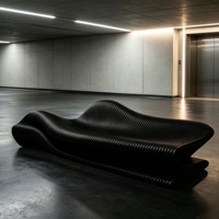 Chaise d'attente commerciale en bois massif carbonisé noir, conçue avec des feuilles stratifiées paramétriques, écologique et durable, pour hôpitaux et écoles