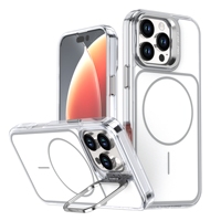 Coque de téléphone magnétique transparente anti-jaunissement avec béquille pour appareil photo, protection intégrale antichoc 360° pour iPhone 16 Pro Max