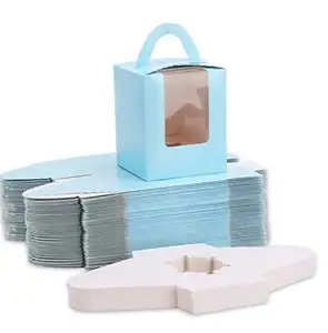 单蛋糕盒 Eusoar 便携式单纸小蛋糕持有人容器松饼礼品盒与窗口插入