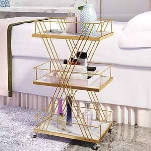 Chariot de manucure doré moderne, chariot de coiffeur roulant avec roues, cadre métallique, mobilier de haute qualité, imperméable, vente en gros - Product Image 3