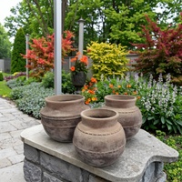 Jardinières Circulaires Modernes Grandes pour Extérieur, Durables, Légères, en Fibro-Ciment Écologique, Pots de Fleurs Sculptés à la Main pour Jardin