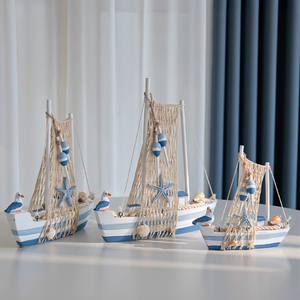 Modelo de Velero Mediterráneo Ecológico, Barco de Madera Estilo Ave Marina, Decoración de Escritorio Estilo Océano, Pintado en Azul Cielo - Product Image 2