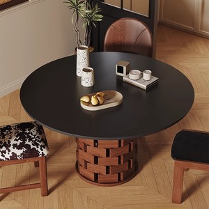 <b>Round</b> <b>Solid</b> <b>Wood</b> Slab <b>Dining</b> <b>Table</b> Black Modern Design Stable Support Structure For <b>Dining</b> Room Home Use - Product Image 4