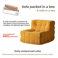 Sofá sin marco amarillo de un solo asiento lujoso moderno, sofá minimalista, con cubierta de cama de sala de estar de tela de madera comprimida al vacío.