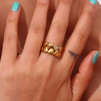 Mode Chunky Ring Schmuck Edelstahl plattiert 18 Karat Gold Micro Inlay Breites Gesicht Doppels chicht Pfirsich Herz Zirkon Ring für Frauen