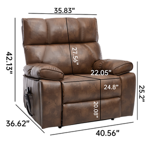 Brown Faux Leather Soft Heat Massage Dual Motor Infinite Position 350 LBS <b>Large</b> Power Lift Recliners Hidden <b>Cup</b> Holders - Product Image 5