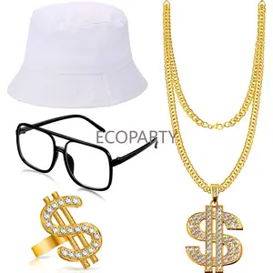 4Pcs 90s Hip Hop 80s Costumes for Men/boys/kids Rapper Themed Party Outfits Accessories ecoparty