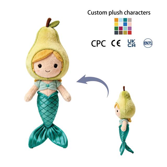 Safety Certified Soft Stuffed Animal Custom Pear Costume Mermaid Plush Toy Doll for Kids Children Gift