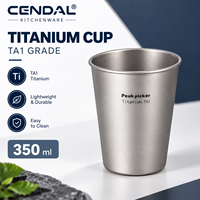 Gobelet en titane pur TA1 de qualité supérieure, 350 ml, finition brossée, qualité alimentaire, pour café, thé, eau, maison, bureau, camping