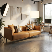 Canapé de bureau sectionnel moderne en cuir véritable en forme de L, canapé d'angle minimaliste avec chaise longue pour hall d'entrée ou salon