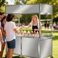 Chariot de nourriture pliable compact en acier inoxydable à 4 roues avec poignée de poussée pour restaurant et magasin d'alimentation