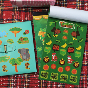 Lot d'autocollants <span class=keywords><strong>animaux</strong></span> de la jungle pour enfants (196 pièces) - Autocollants <span class=keywords><strong>sauvages</strong></span> de safari assortis pour tout-petits, cadeaux de fête et emballage cadeau - Product Image 4