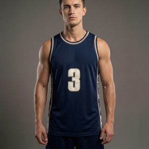 Maillot de basket bleu marine personnalisé, uniforme sans manches en mesh sublimé, respirant, vêtements d'entraînement d'équipe, OEM, vêtements de sport pour hommes - Product Image 1