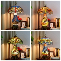 Lampu Meja Bentuk Kaca Patri Motif Kupu-kupu Mawar Tinggi 16 Inci, Grosir, Gaya Lampu Hias