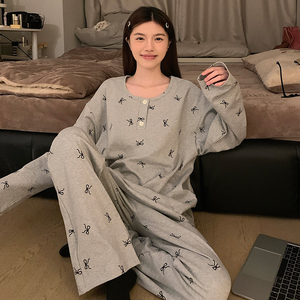 Pyjama pour femmes, vêtements de nuit, printemps et automne, pantalon à manches longues, col rond, pull en tricot imprimé, pyjama de dessin animé, vêtements de maison - Product Image 2
