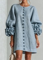 Robe gothique rétro à manches lanternes en fleurs 3D, longueur genou, style indépendant français