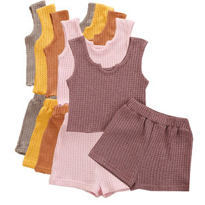Conjunto de Ropa para Bebé Niña 2022, Conjunto de Verano de Camiseta sin Mangas y Pantalones Cortos Tejidos, Conjunto de Pantalones Cortos para Niñas con Logotipo Personalizado - Product Image 1