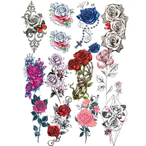 Großhandel Tattoo liefert Rose Flower Design Aquarell European American 3D Small Full Arm Tattoo Aufkleber Abnehmbare Tinte