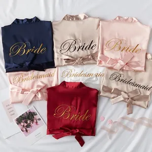 Bordir Bride Bridesmaid Pernikahan Jubah Kasual Lembut Mandi Gaun Lady Satin Baju Tidur Jubah