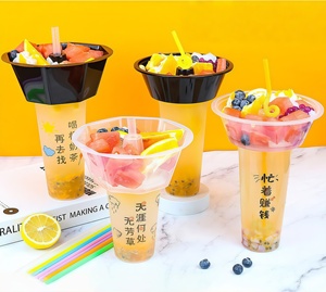 แก้วพลาสติกใสแบบใช้แล้วทิ้ง PP เกรดอาหาร ผนังเดี่ยว แข็งแรง พร้อมฝาปิด สำหรับชาไข่มุก น้ำผลไม้ ขนม และเครื่องดื่มร้อน - Product Image 2