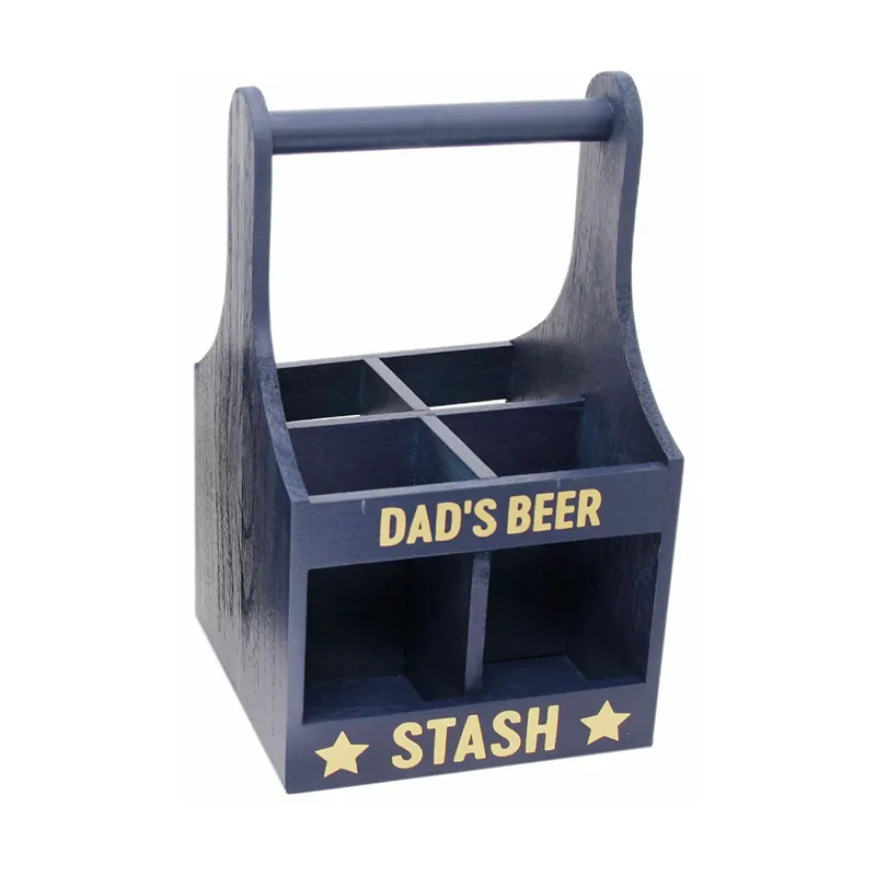 Handgemaakte Houten Biercaddy Flesdrager 4-Pack Bierkrat Met Flesopener