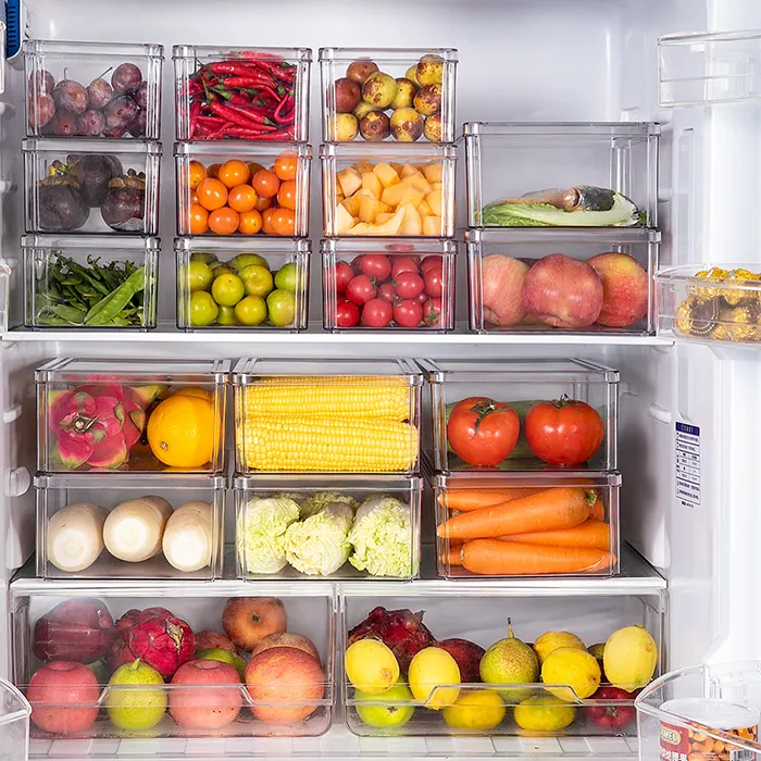 حاويات طعام بلاستيكية خالية من بيسفينول أ شفافة مستطيلة الثلاجة مخصصة