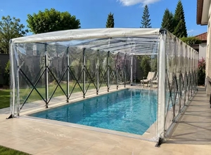 Tettoia parasole elettrica automatica retrattile per piscine, copertura superiore in acciaio per piscine, copertura scorrevole a grande campata per padiglioni sportivi - Product Image 2