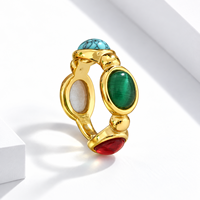 Bague de cocktail plaquée or avec pierres vertes et rouges turquoise, bijoux de fête de style bohème, cadeau unisexe