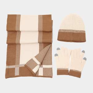 Men Women Three-Piece Suit Hat Gloves High Sensitivity Autumn Winter New Trendy Stitching Warm Stylish Beanie Hat Scarf Gloves - Product Image 4