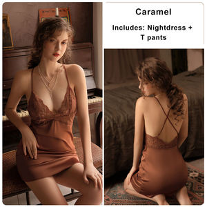 Chemise de nuit rembourrée en V profond sexy en satin soyeux aux couleurs personnalisées Pyjamas en soie glacée lisse avec <span class=keywords><strong>robe</strong></span> de chambre - Product Image 2